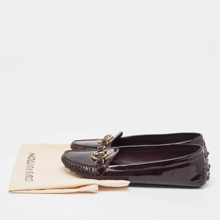Pre Owned Louis Vuitton Burgundy Patent Leather Dauphine Loafers Size 42