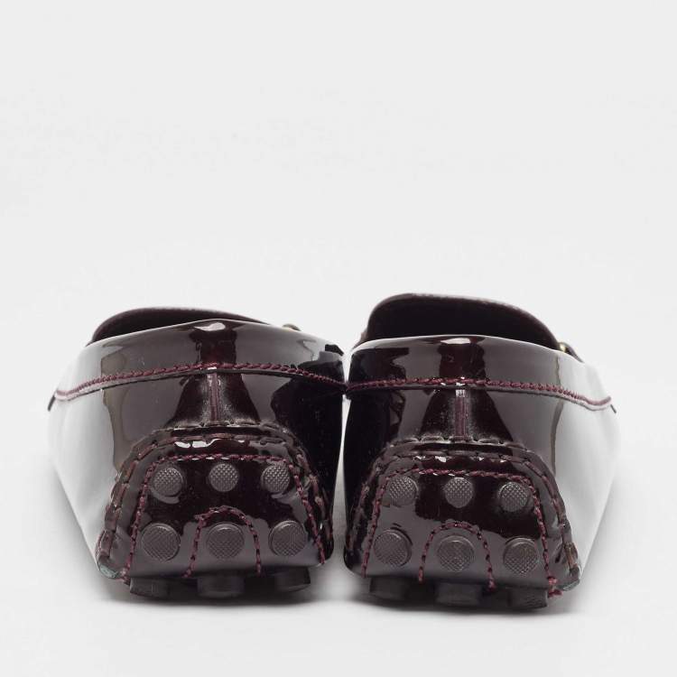 Pre Owned Louis Vuitton Burgundy Patent Leather Dauphine Loafers Size 42