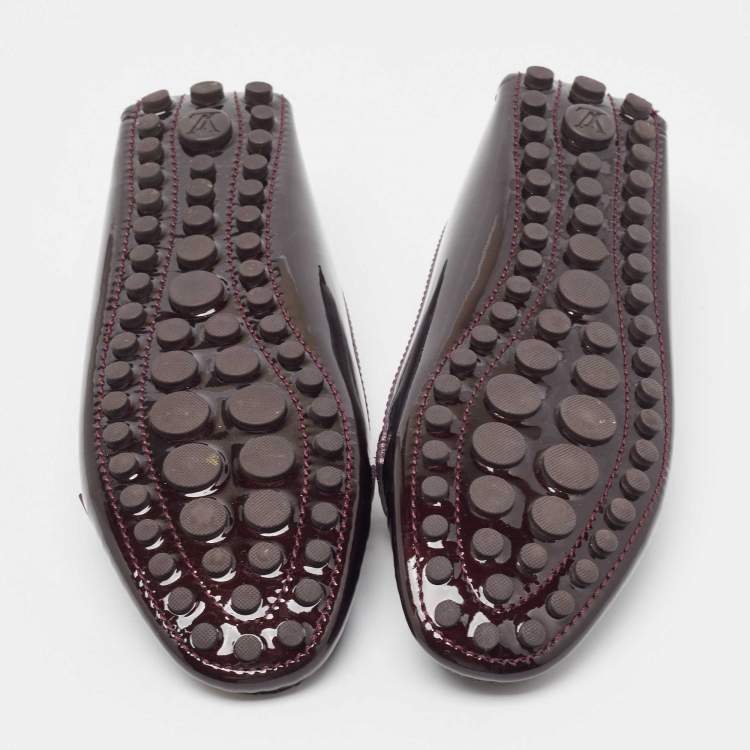 Pre Owned Louis Vuitton Burgundy Patent Leather Dauphine Loafers Size 42