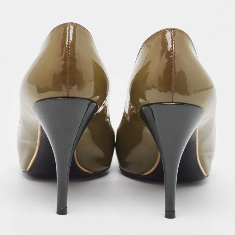 Pre Owned Louis Vuitton Green Bow Peep Toe Pumps Size 37