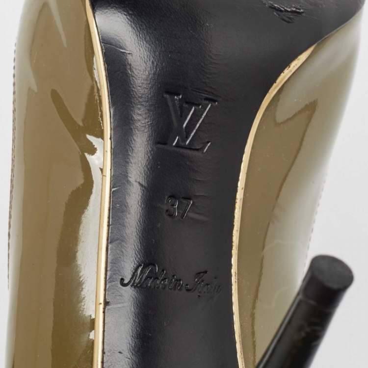 Pre Owned Louis Vuitton Green Bow Peep Toe Pumps Size 37