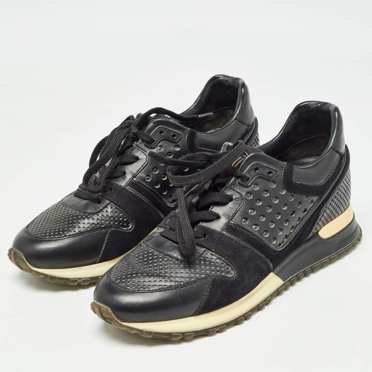 Pre Owned Louis Vuitton Black Leather and Suede Run Away Sneakers Size 36.5
