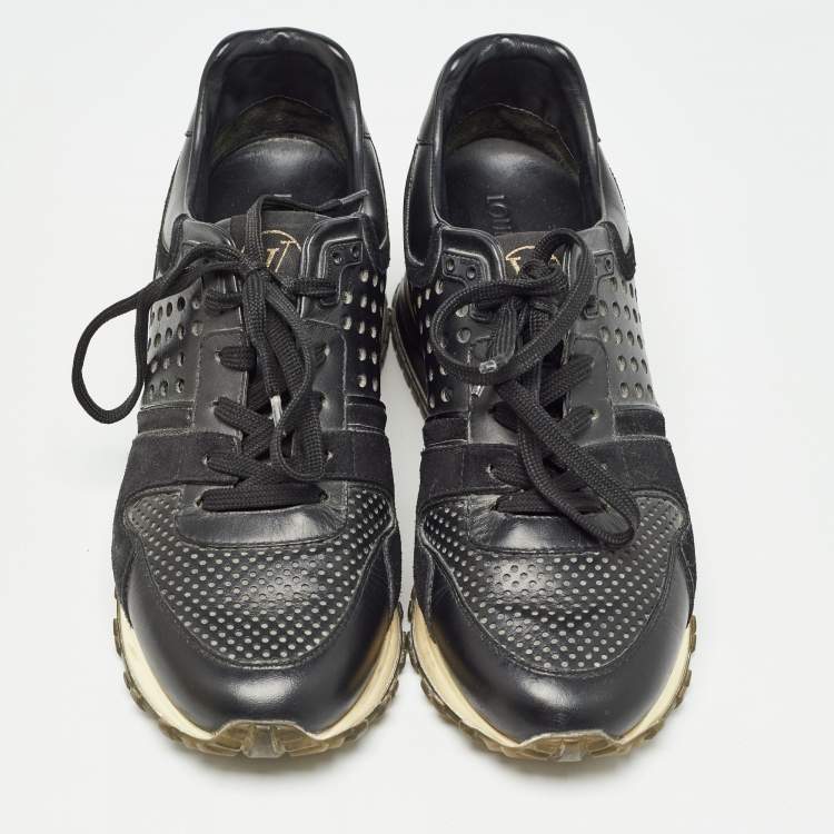 Pre Owned Louis Vuitton Black Leather and Suede Run Away Sneakers Size 36.5
