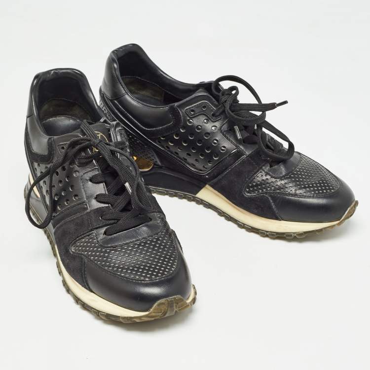 Pre Owned Louis Vuitton Black Leather and Suede Run Away Sneakers Size 36.5