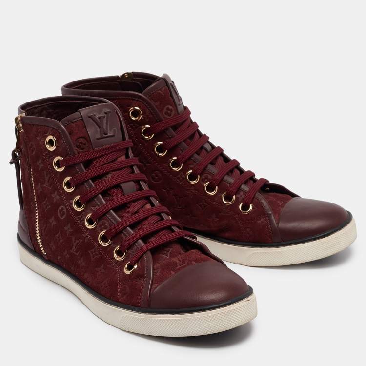 Pre Owned Louis Vuitton Burgundy Suede and Leather Punchy Sneakers Size 36.5