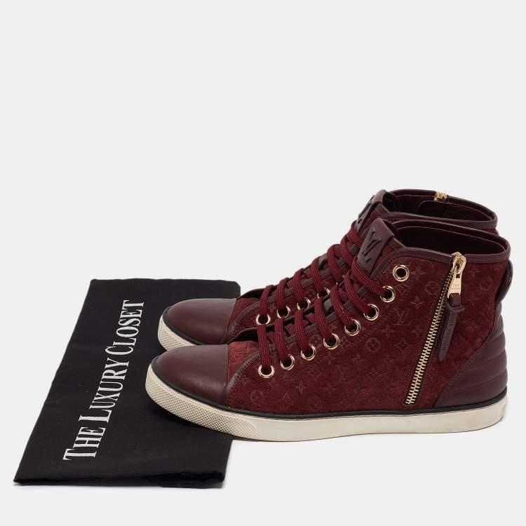 Pre Owned Louis Vuitton Burgundy Suede and Leather Punchy Sneakers Size 36.5