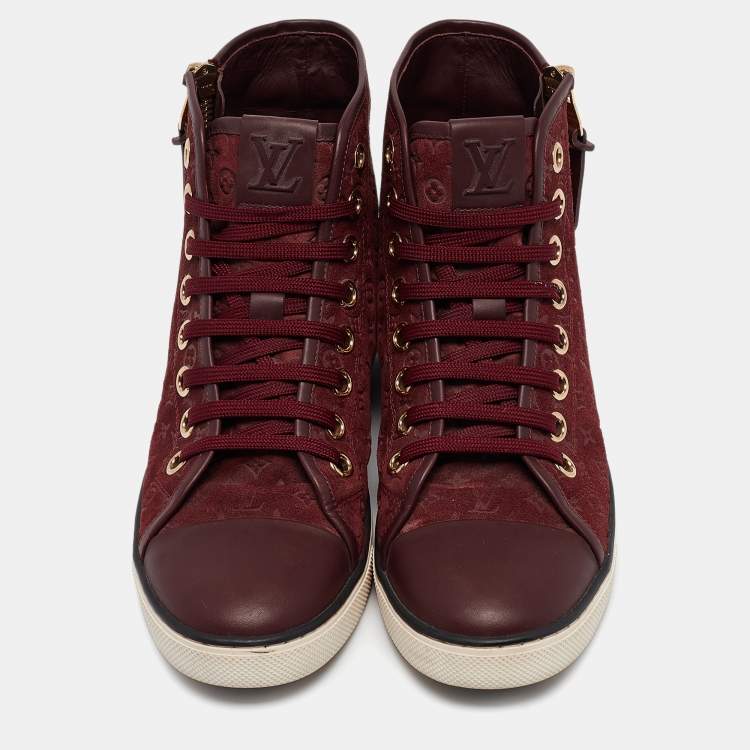 Pre Owned Louis Vuitton Burgundy Suede and Leather Punchy Sneakers Size 36.5