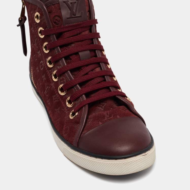 Pre Owned Louis Vuitton Burgundy Suede and Leather Punchy Sneakers Size 36.5