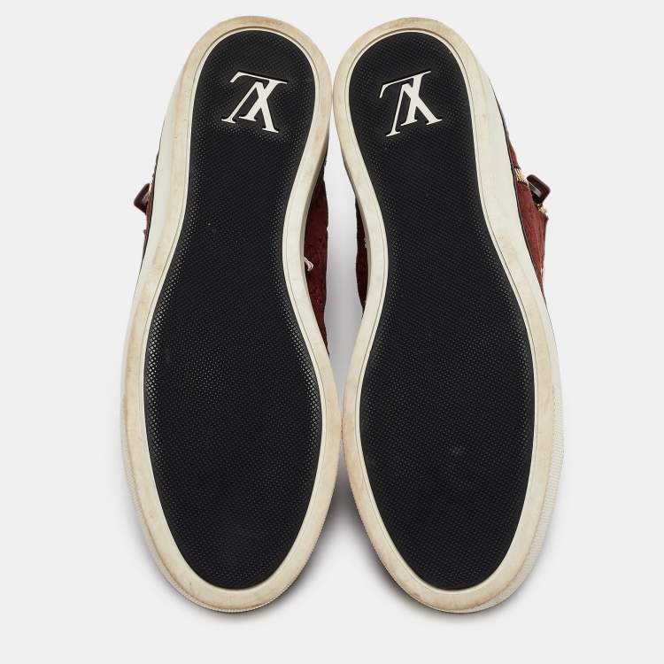 Pre Owned Louis Vuitton Burgundy Suede and Leather Punchy Sneakers Size 36.5