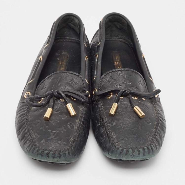 Pre Owned Louis Vuitton Black Monogram Empreinte Leather Gloria Loafers Size 38