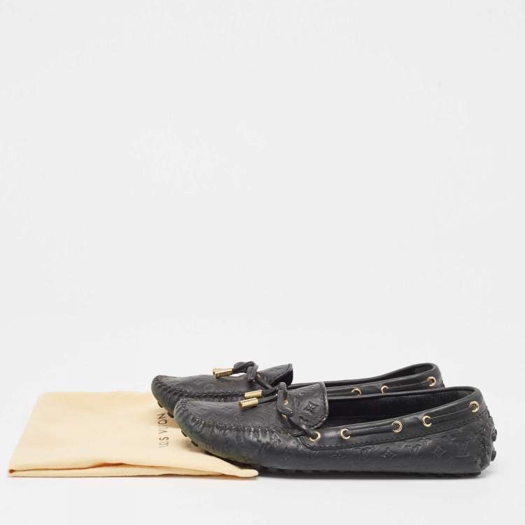Pre Owned Louis Vuitton Black Monogram Empreinte Leather Gloria Loafers Size 38