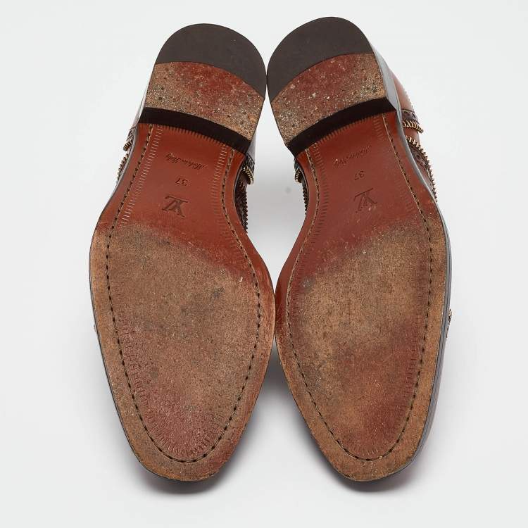 Pre Owned Louis Vuitton Brown Brogue Leather Lace Up Oxfords Size 37