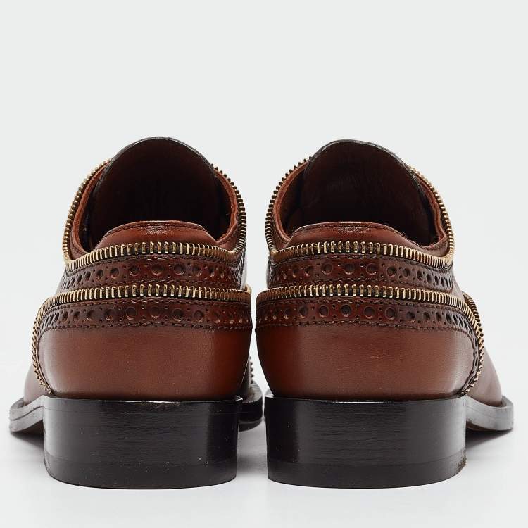 Pre Owned Louis Vuitton Brown Brogue Leather Lace Up Oxfords Size 37