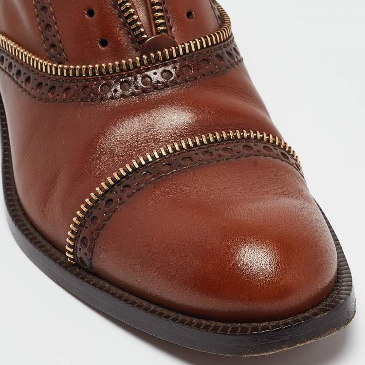 Pre Owned Louis Vuitton Brown Brogue Leather Lace Up Oxfords Size 37