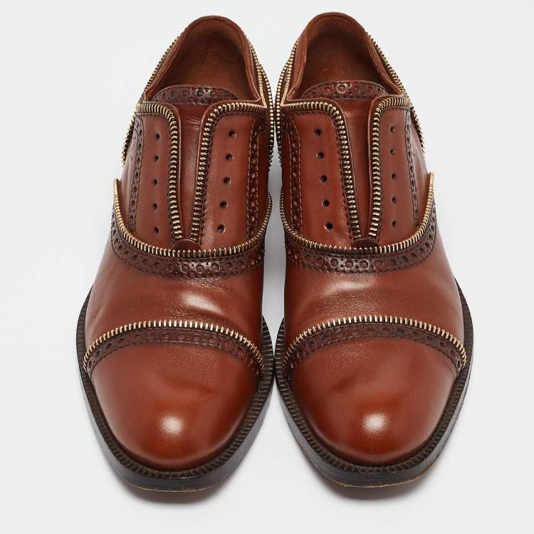 Pre Owned Louis Vuitton Brown Brogue Leather Lace Up Oxfords Size 37