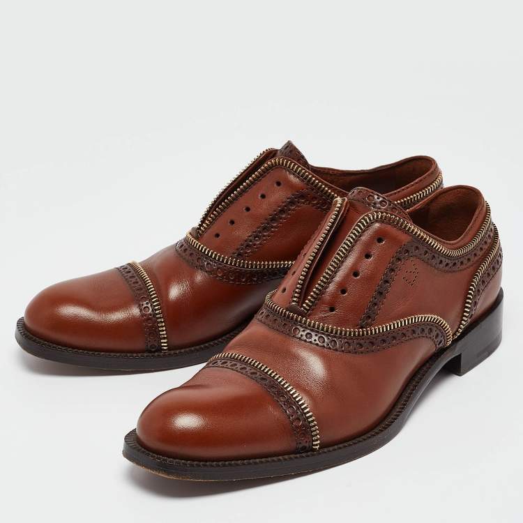 Pre Owned Louis Vuitton Brown Brogue Leather Lace Up Oxfords Size 37