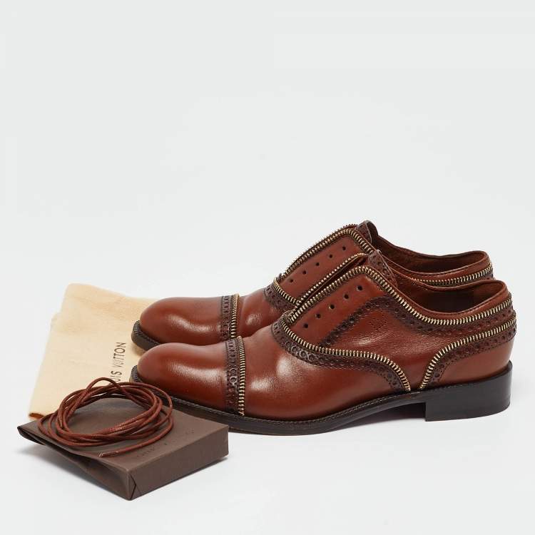 Pre Owned Louis Vuitton Brown Brogue Leather Lace Up Oxfords Size 37