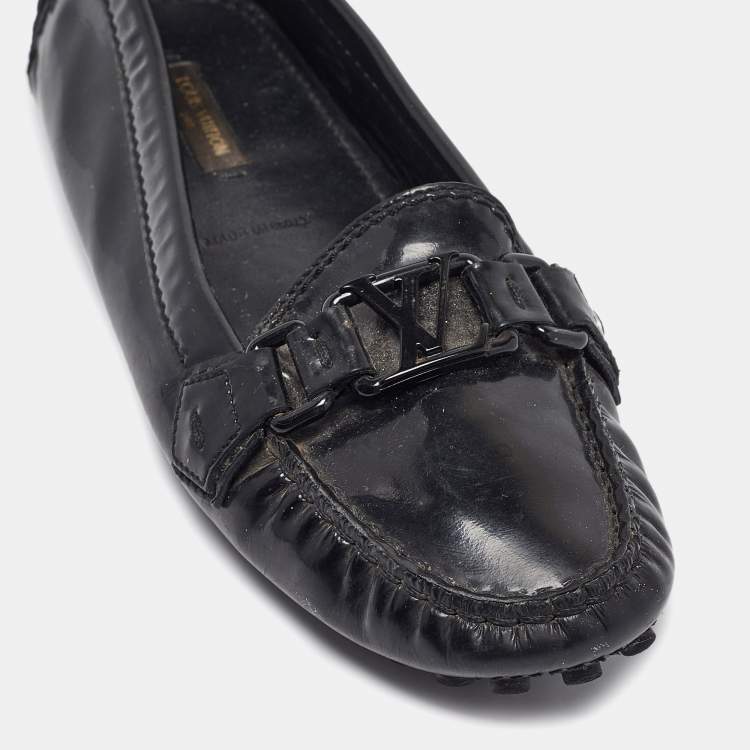 Pre Owned Louis Vuitton Black Patent  Oxford Loafers Size 36.5