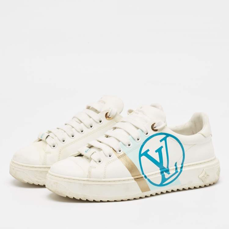 Pre Owned Louis Vuitton White Leather Time Out Sneakers Size 38