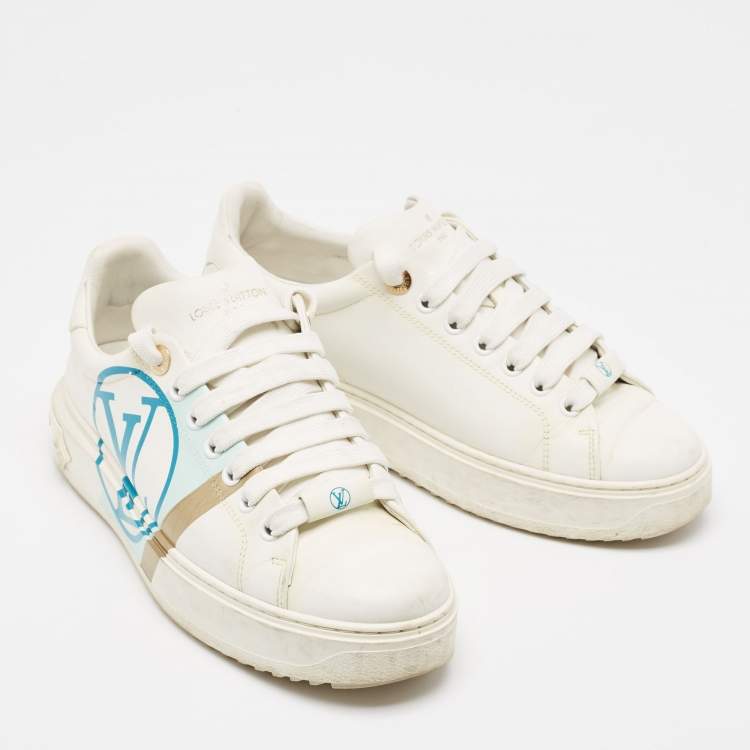 Pre Owned Louis Vuitton White Leather Time Out Sneakers Size 38