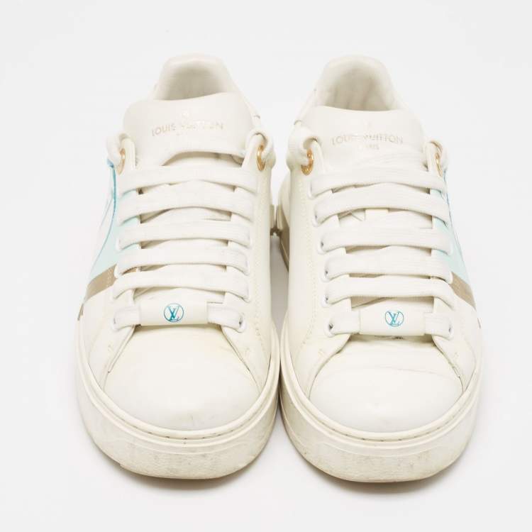 Pre Owned Louis Vuitton White Leather Time Out Sneakers Size 38