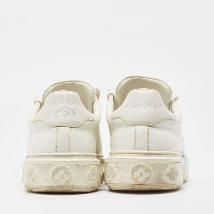 Pre Owned Louis Vuitton White Leather Time Out Sneakers Size 38
