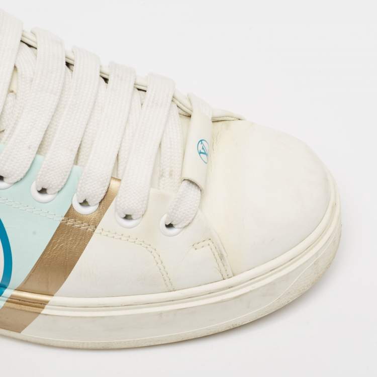 Pre Owned Louis Vuitton White Leather Time Out Sneakers Size 38