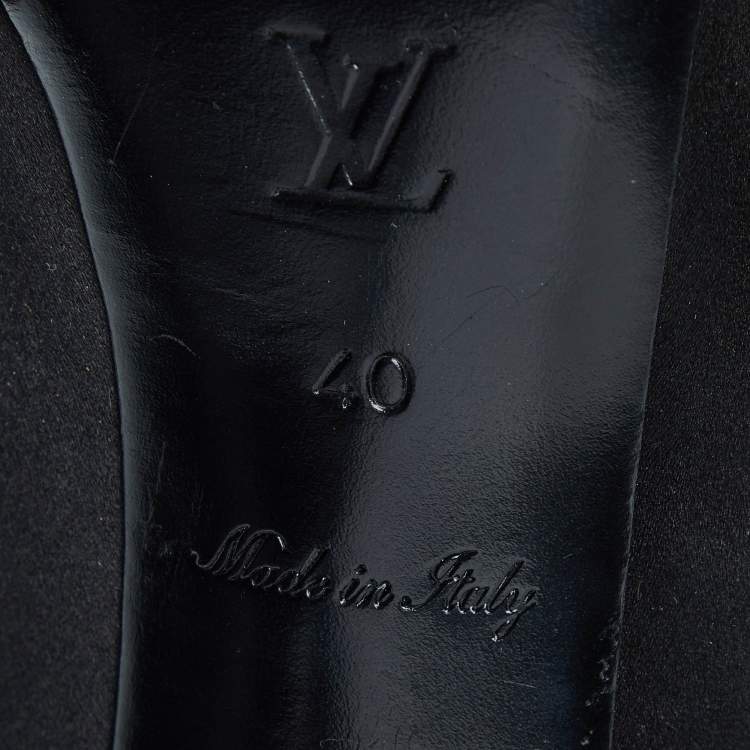Pre Owned Louis Vuitton Black Satin Embellished Peep Toe Pumps Size 40