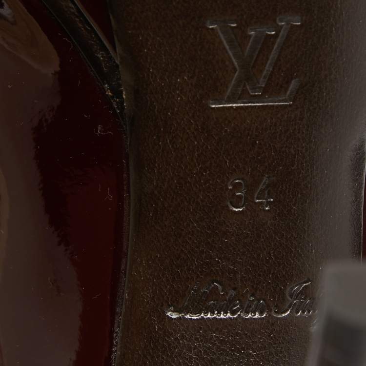 Pre Owned Louis Vuitton Burgundy Patent Leather Eyeline Peep Toe Pumps Size 34