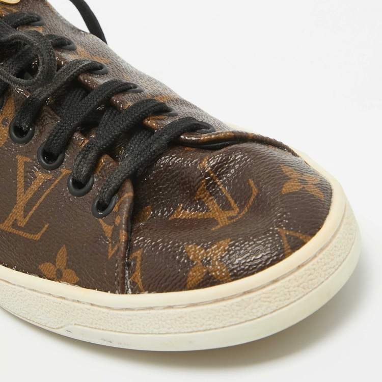 Pre Owned Louis Vuitton Brown/Black Monogram Canvas and Patent Frontrow Sneakers Size 37.5