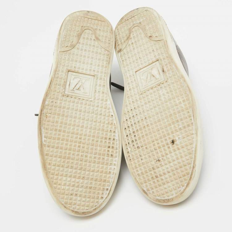 Pre Owned Louis Vuitton Brown/Black Monogram Canvas and Patent Frontrow Sneakers Size 37.5