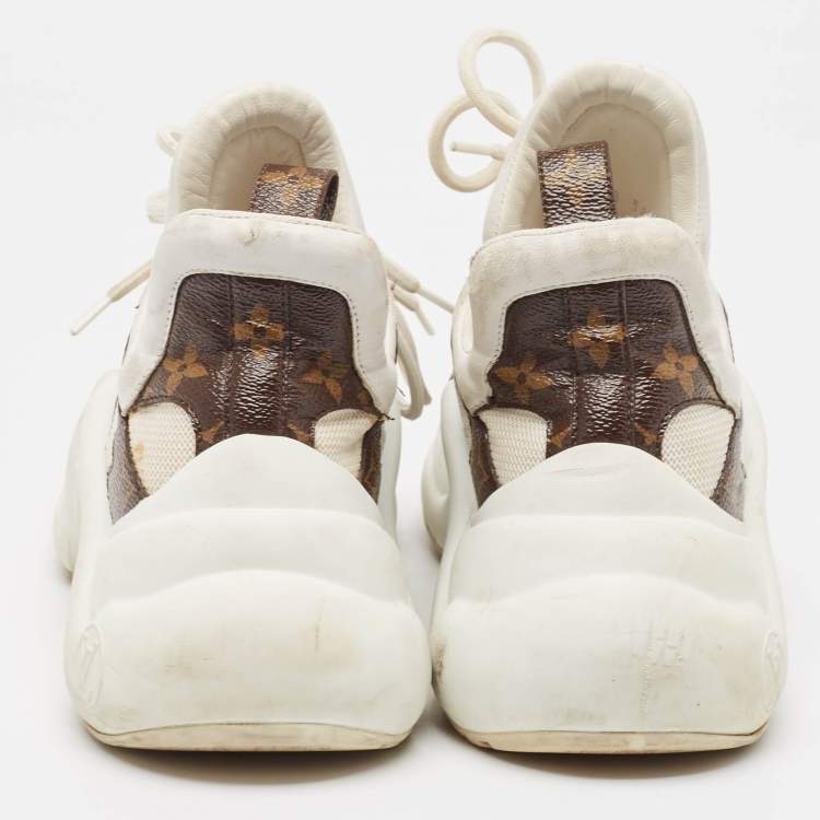 Pre Owned Louis Vuitton White Monogram Canvas and Mesh Archlight Lace Up Sneakers Size 38.5