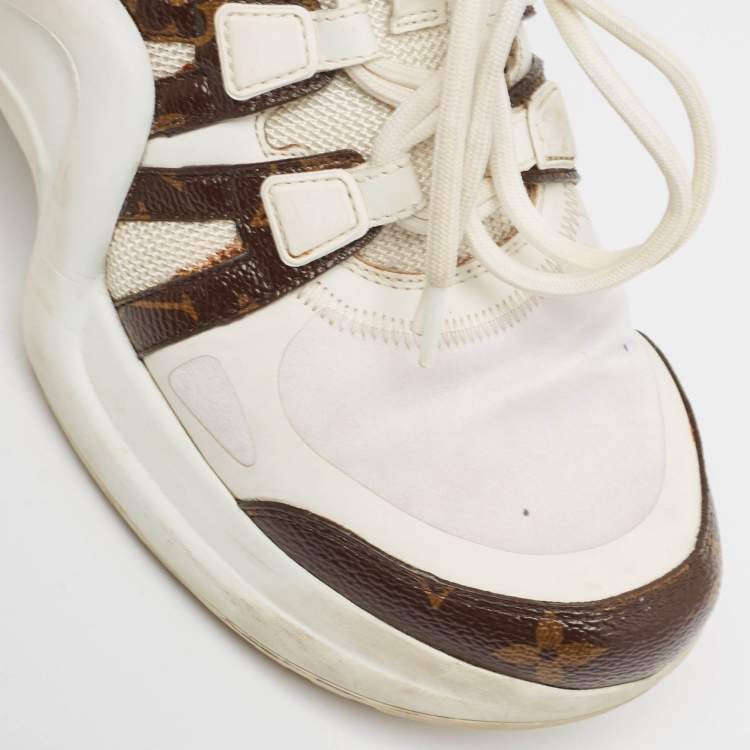 Pre Owned Louis Vuitton White Monogram Canvas and Mesh Archlight Lace Up Sneakers Size 38.5