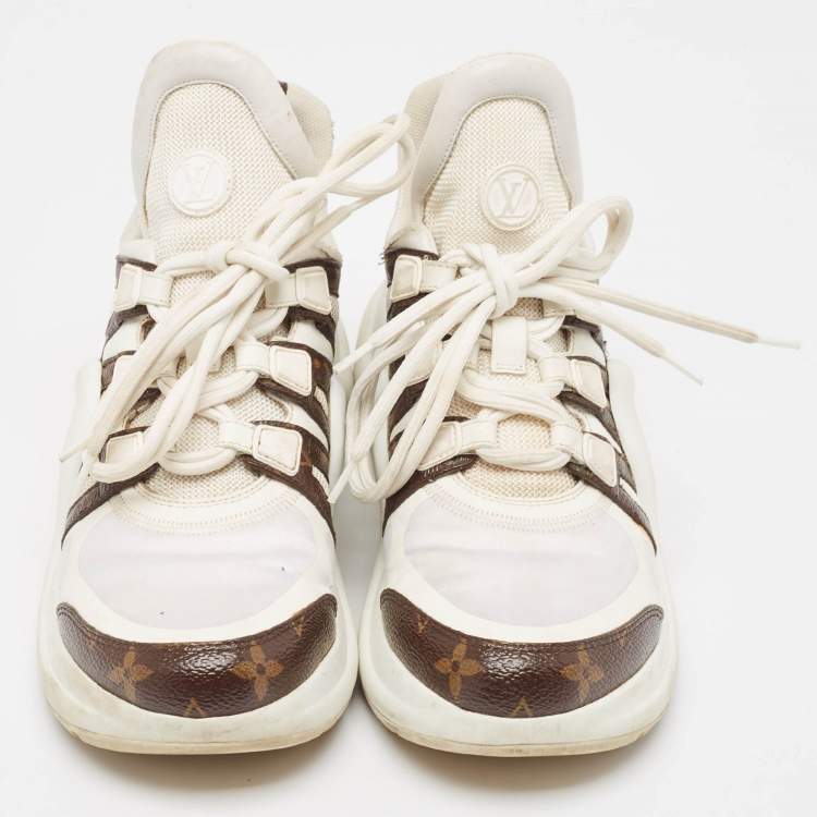 Pre Owned Louis Vuitton White Monogram Canvas and Mesh Archlight Lace Up Sneakers Size 38.5