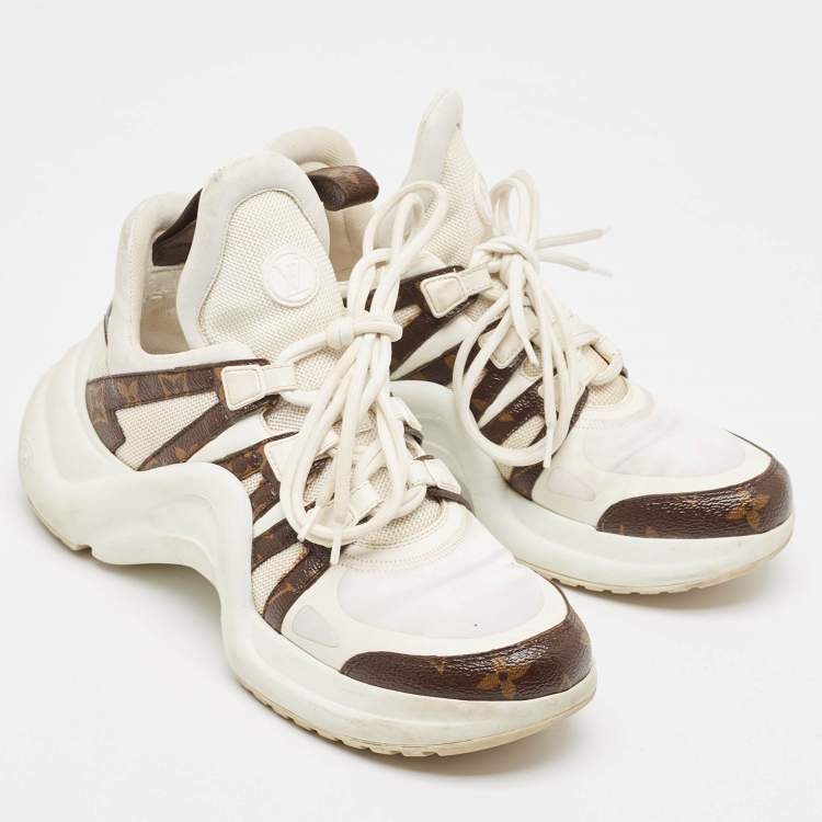 Pre Owned Louis Vuitton White Monogram Canvas and Mesh Archlight Lace Up Sneakers Size 38.5