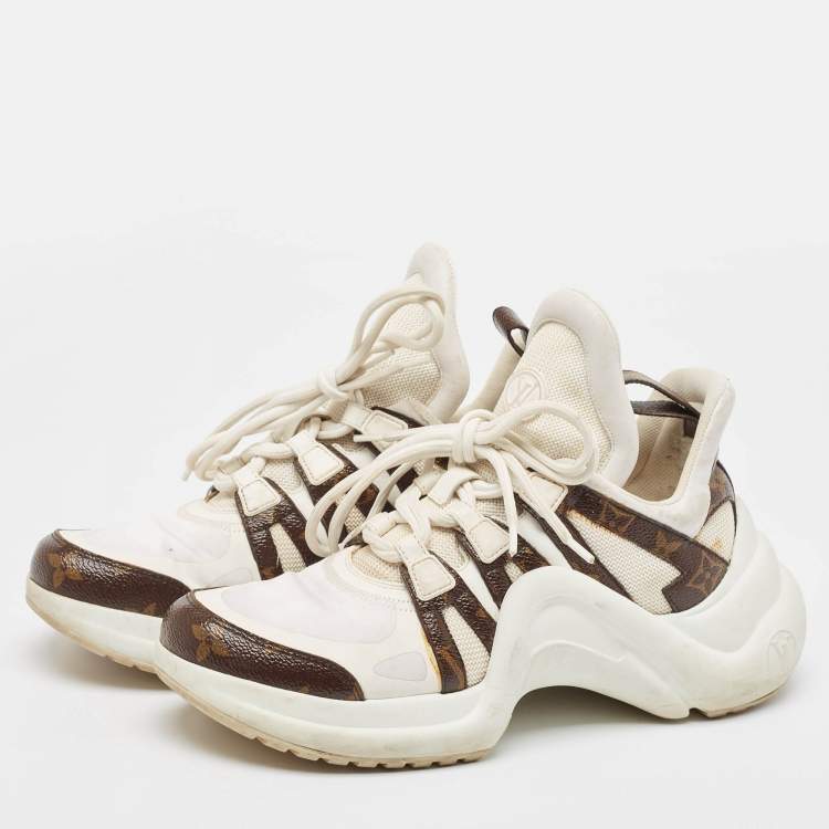 Pre Owned Louis Vuitton White Monogram Canvas and Mesh Archlight Lace Up Sneakers Size 38.5