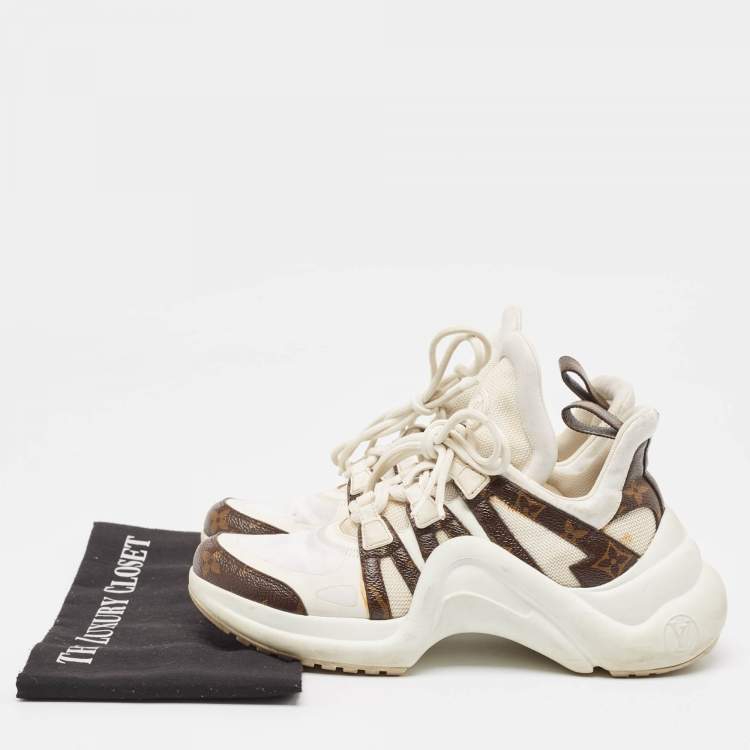 Pre Owned Louis Vuitton White Monogram Canvas and Mesh Archlight Lace Up Sneakers Size 38.5