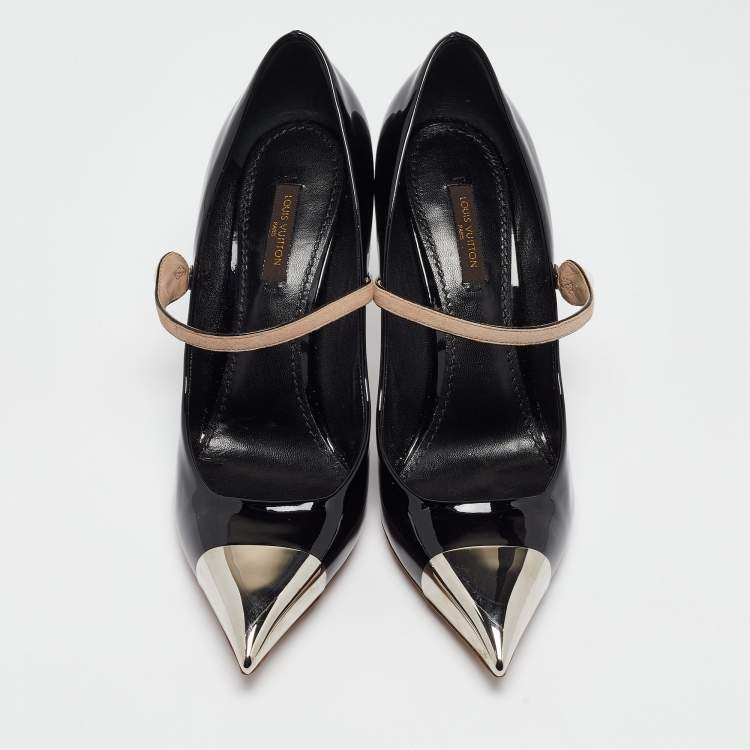 Pre Owned Louis Vuitton Black/Beige Patent Mary Jane Pumps Size 39.5