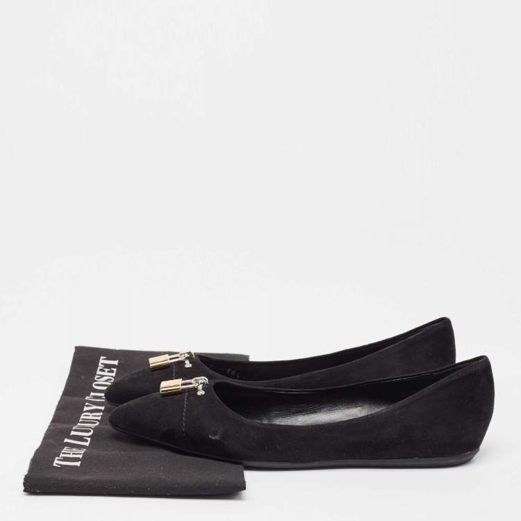 Pre Owned Louis Vuitton Black Suede Pointed Toe Ballet Flats Size 38.5 