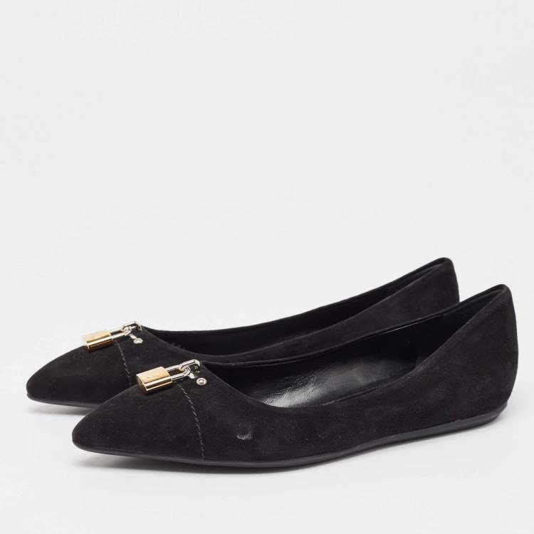 Pre Owned Louis Vuitton Black Suede Pointed Toe Ballet Flats Size 38.5 