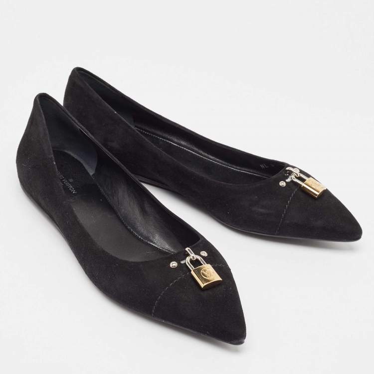 Pre Owned Louis Vuitton Black Suede Pointed Toe Ballet Flats Size 38.5 