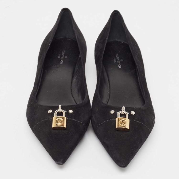 Pre Owned Louis Vuitton Black Suede Pointed Toe Ballet Flats Size 38.5 