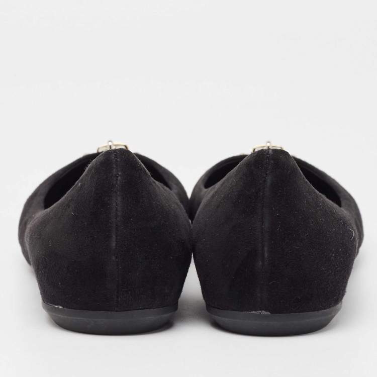 Pre Owned Louis Vuitton Black Suede Pointed Toe Ballet Flats Size 38.5 