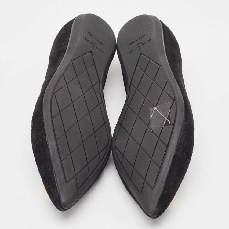 Pre Owned Louis Vuitton Black Suede Pointed Toe Ballet Flats Size 38.5 