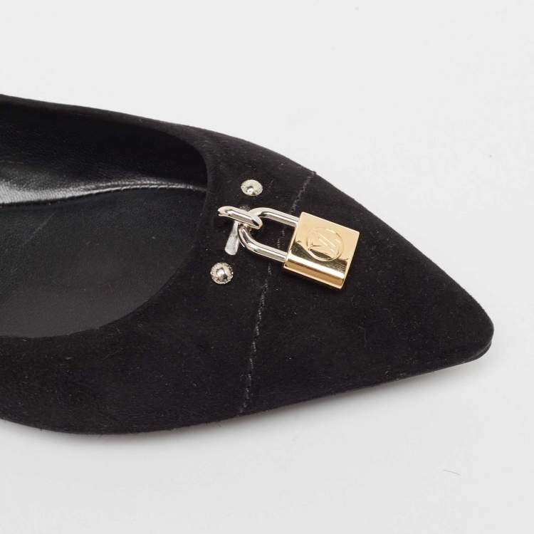 Pre Owned Louis Vuitton Black Suede Pointed Toe Ballet Flats Size 38.5 