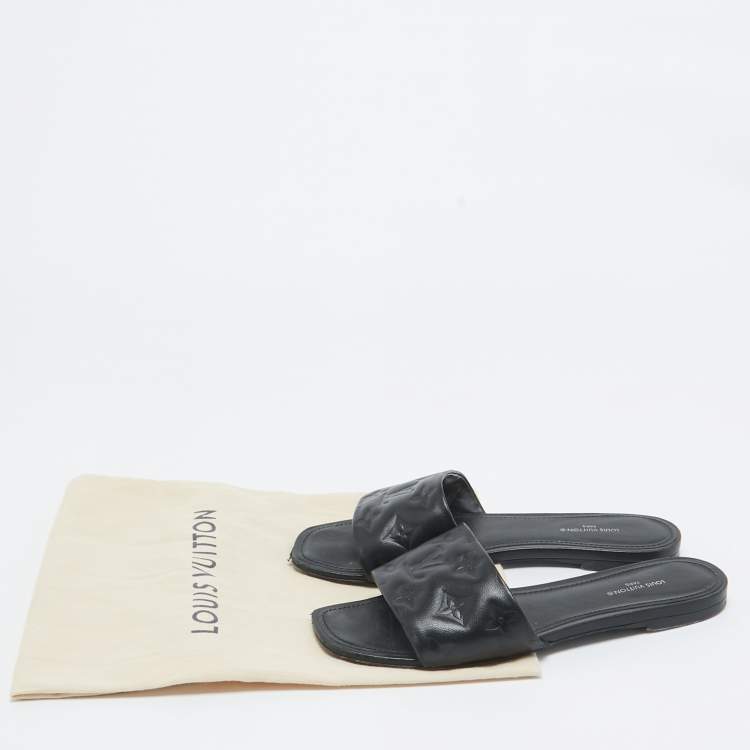 Pre Owned Louis Vuitton Black Embossed Leather Revival Flat Slides Size 38