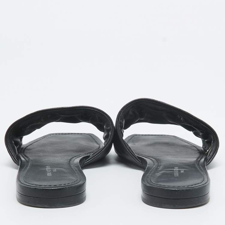Pre Owned Louis Vuitton Black Embossed Leather Revival Flat Slides Size 38