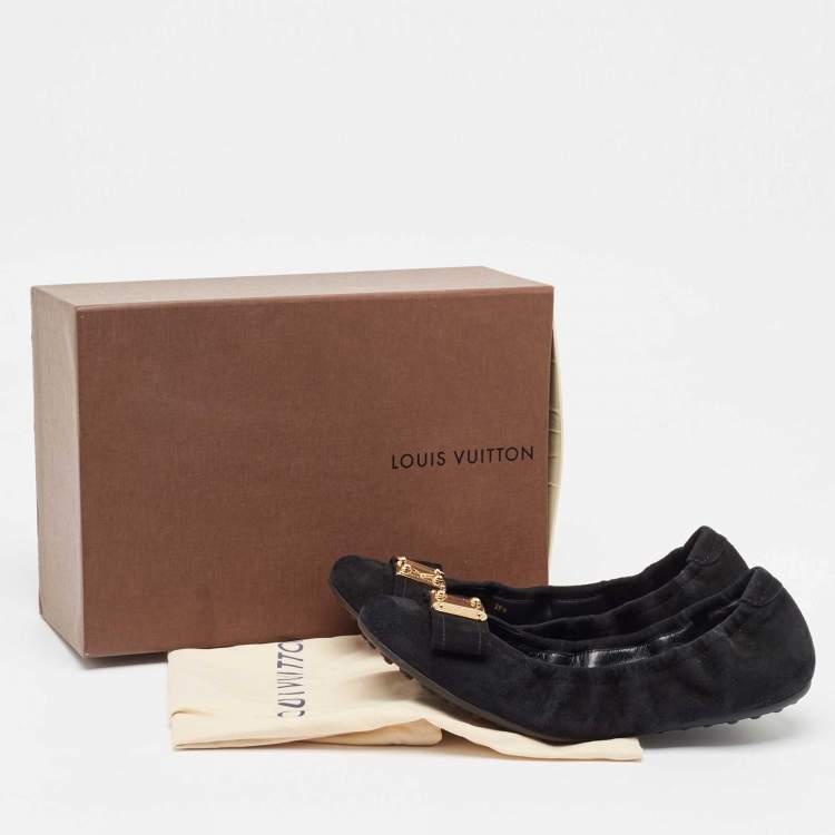 Pre Owned Louis Vuitton Black Suede Bow Scrunch Ballet Flats Size 39.5