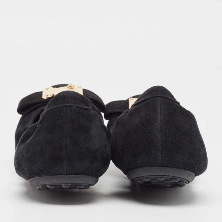 Pre Owned Louis Vuitton Black Suede Bow Scrunch Ballet Flats Size 39.5
