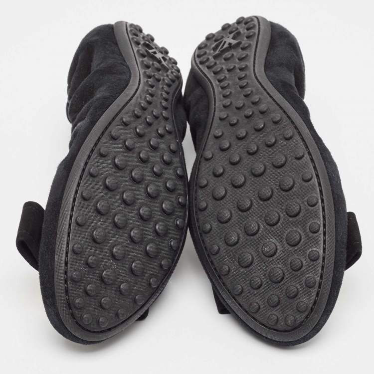 Pre Owned Louis Vuitton Black Suede Bow Scrunch Ballet Flats Size 39.5